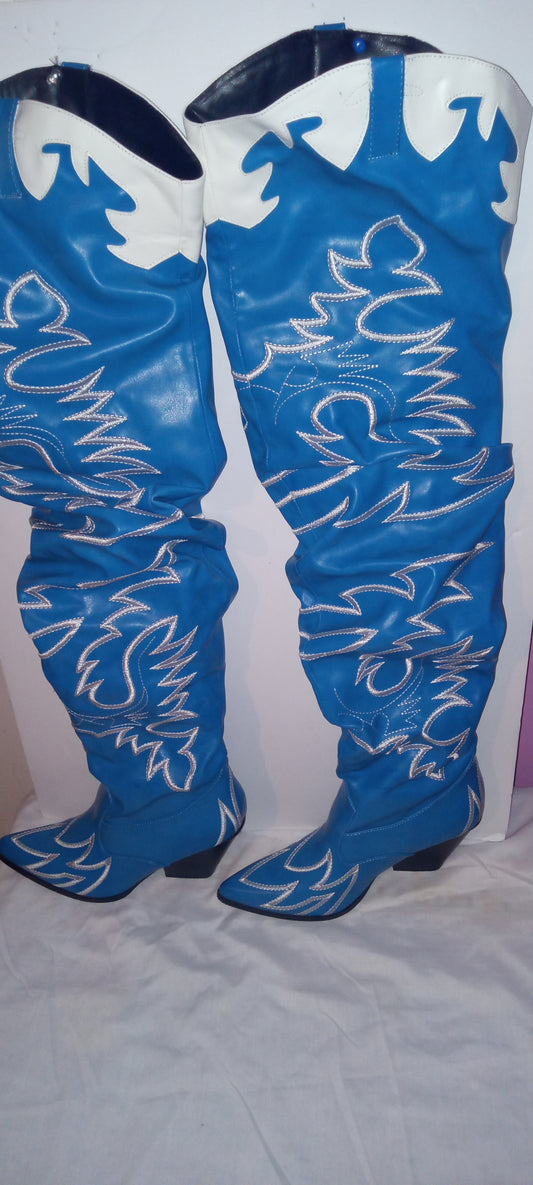 Shoes Woman Long Boots Blue White Used