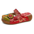 Women Genuine Leather Flower Decoration Backless Colorful Hollow Out Wedge Sandals