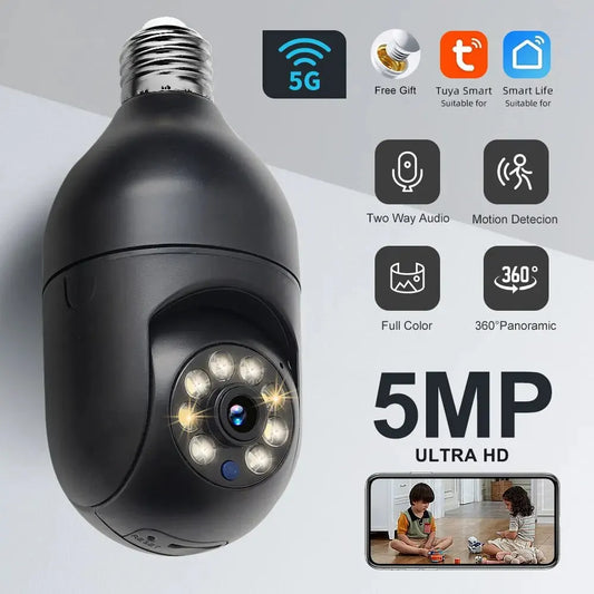 Tuya 5MP 5G E27 Bulb Security Monitor Cam Wireless Automatic Human Tracking Night Vision Full Colour Surveillance Camera