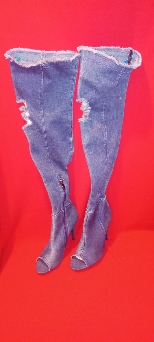 Shoes Boot Long Jeans Blue Used