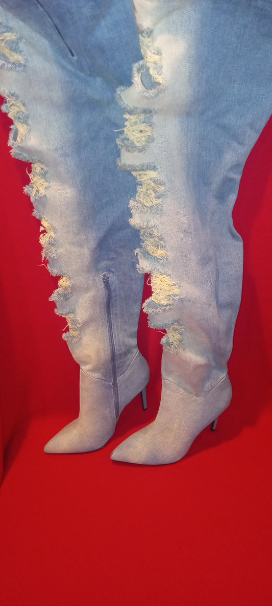 Shoes Boot Long Blue  Jean Used