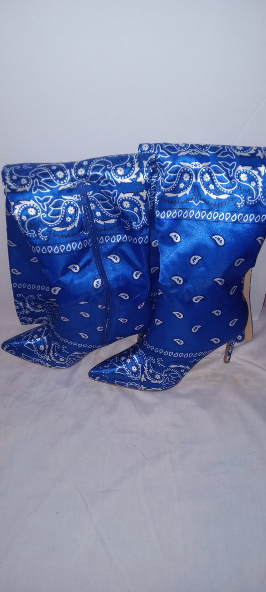 Shoes Woman Long Boots Blue White Used