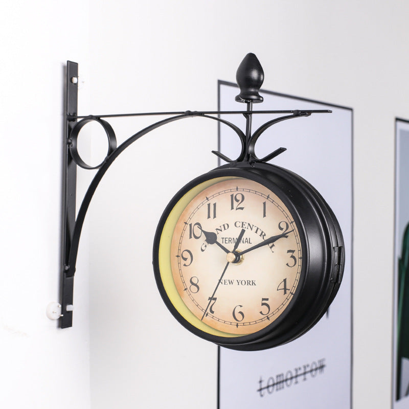 Reloj de estilo europeo, reloj de pared de hierro forjado, decoración retro, reloj de pared lateral doble