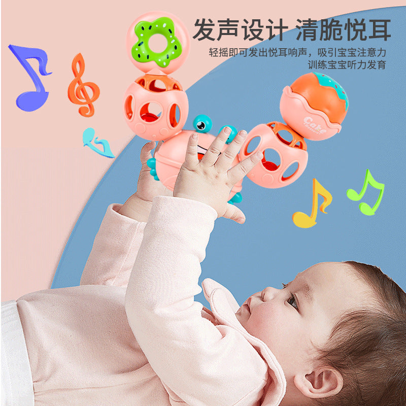 Juguete para bebé de 0 a 1 años, cascabel de mano de goma crujiente, campana de un año para bebé, bola con agarre manual, cangrejo, Twister, música, martillo de arena para niños pequeños