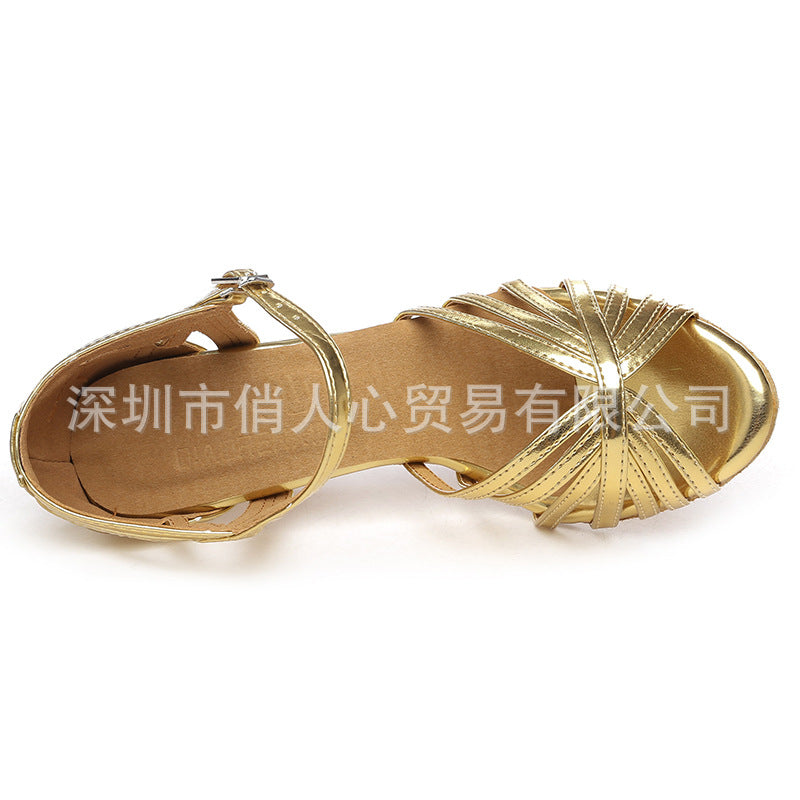 Gold Latin dance shoes for women adult dance shoes High heels professional soft soled dance shoes Summer sandals square dance shoes for women