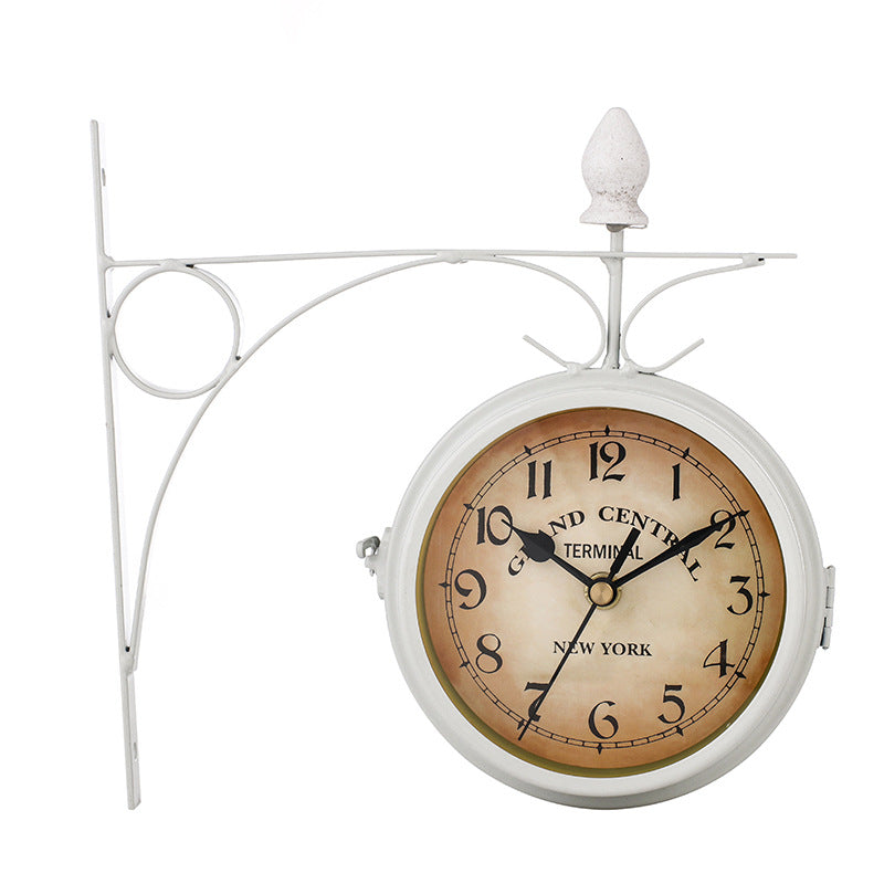 Reloj de estilo europeo, reloj de pared de hierro forjado, decoración retro, reloj de pared lateral doble