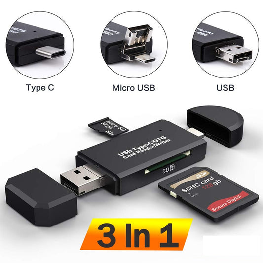 Lector de tarjetas SD USB C lector de tarjetas 3 en 1 USB 2,0 TF/Mirco SD lector de tarjetas de memoria inteligente tipo C OTG adaptador de lector de tarjetas de unidad Flash