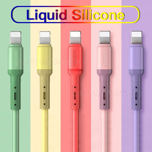 USB Cable For iPhone 12 11 Pro Max X XR XS 8 7 6 6s 5 5s Fast Data Charging Charger USB Wire Cord Liquid Silicone Cable 1/1.5/2M