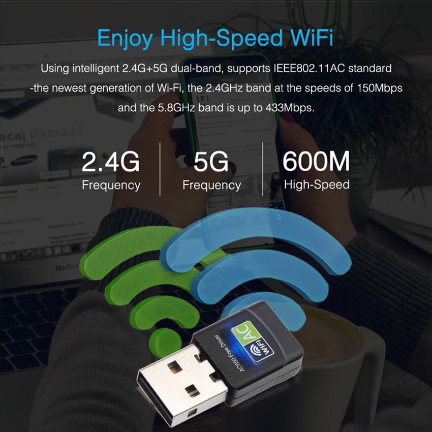 Dongle USB Ethernet WiFi 600Mbps 5Ghz