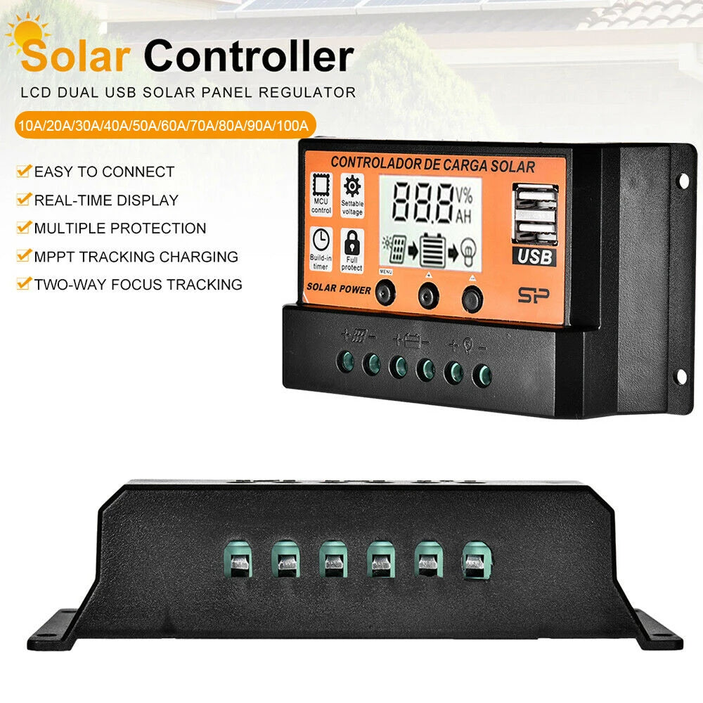 MPPT Solar Charge Controller  30A  50A  100A Solar Controller Solar Panel Battery Regulator Dual USB 5V LCD Display