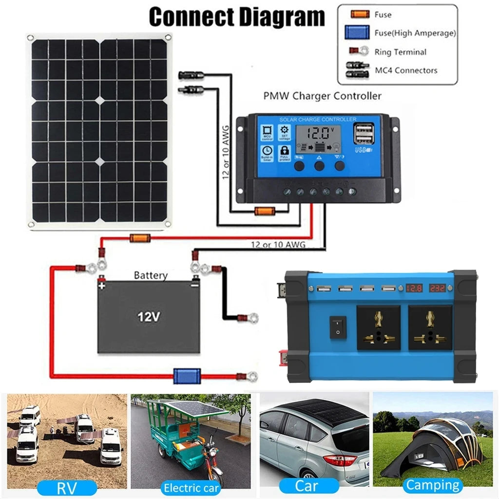 Solar System Combination Inverter Solar Panel Smart Charge and Discharge Camping Controller 30A 12V to 220V 110V 6000W