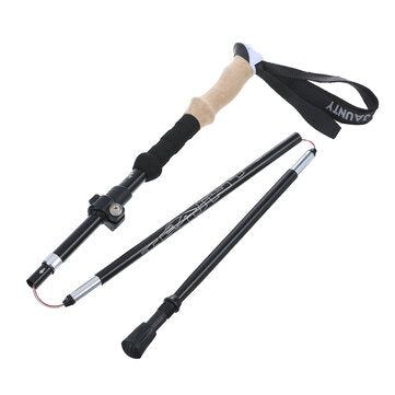 2PCS Outdoor Fold Trekking Pole Aluminum Trekking Walking Hiking Stick Poles Adjustable Folding Anti-Shock Climbing Stick