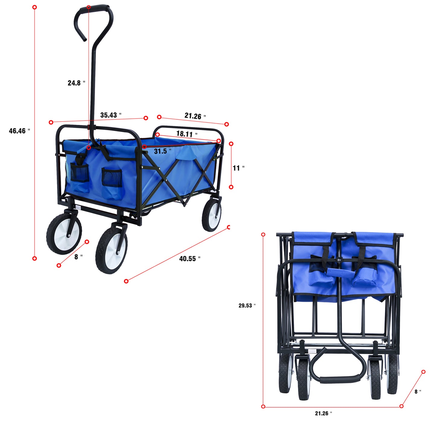 Carro plegable para compras de jardín, carrito de playa (azul)