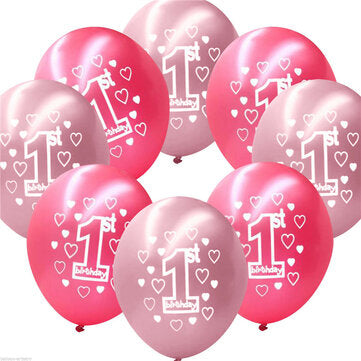 10 Per Set Pink Girl 1st Birthday Printed Pearlised Balloons Christmas Decoration