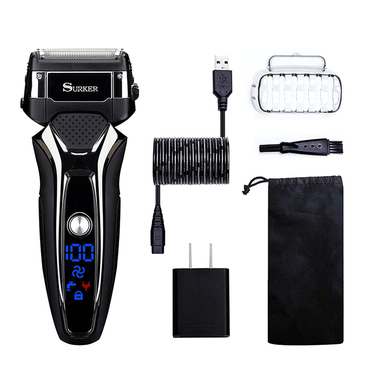 Professional Turbocharged Men's Electric Shaver 3D Floating Blade Wet Dry USB Rechargeable Razor Fast Safe LED Beard Trimmer