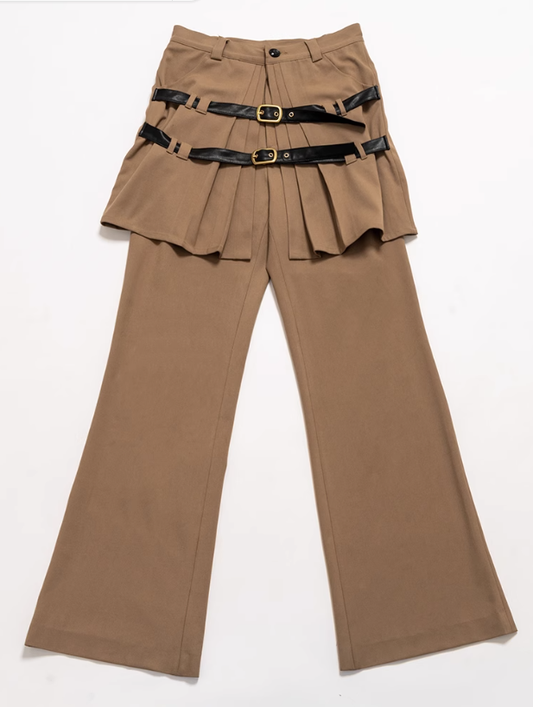 Pleated skirt belt decorated with British punk retro micro slim slim original design casual pants
