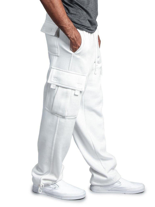 Pantalones cargo holgados con múltiples bolsillos y cintura elástica de color liso para hombre 