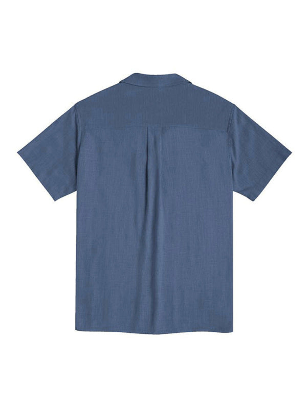Camisa de lino casual suelta para hombre Guayabera cubana Camisa de playa de manga corta 
