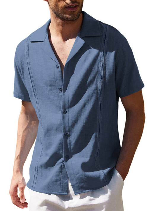 Camisa de lino casual suelta para hombre Guayabera cubana Camisa de playa de manga corta 