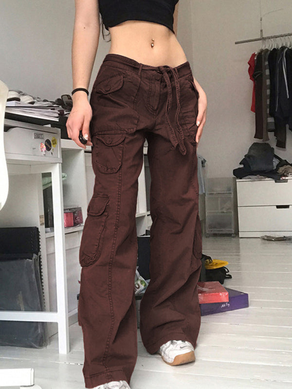 Pantalones de trabajo con múltiples bolsillos, pantalones vaqueros informales holgados de cintura baja 