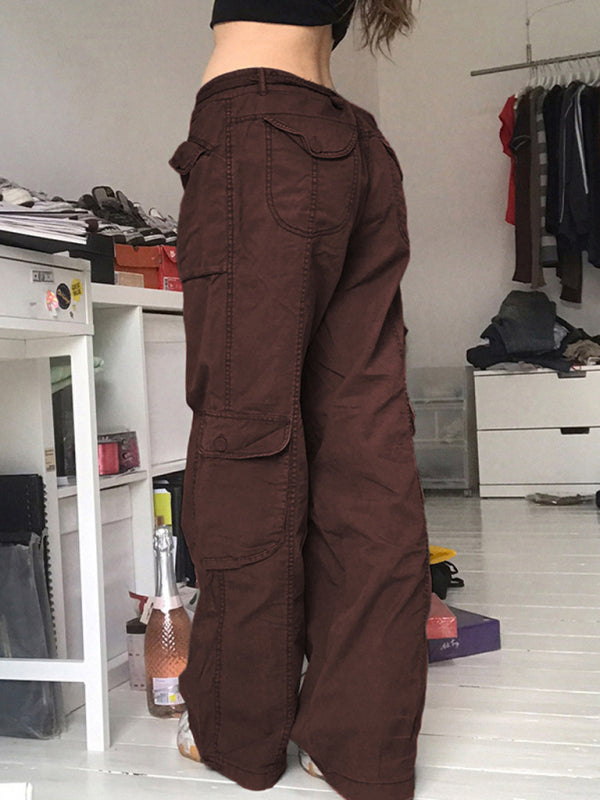 Pantalones de trabajo con múltiples bolsillos, pantalones vaqueros informales holgados de cintura baja 